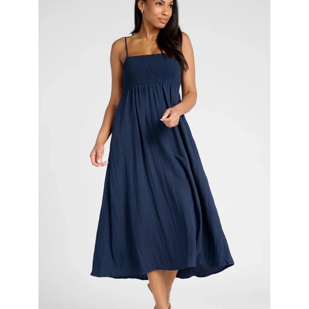 Z‎ Supply Beachside Dress Women Large Navy Blue Smocked Midi Maxi ZD232367